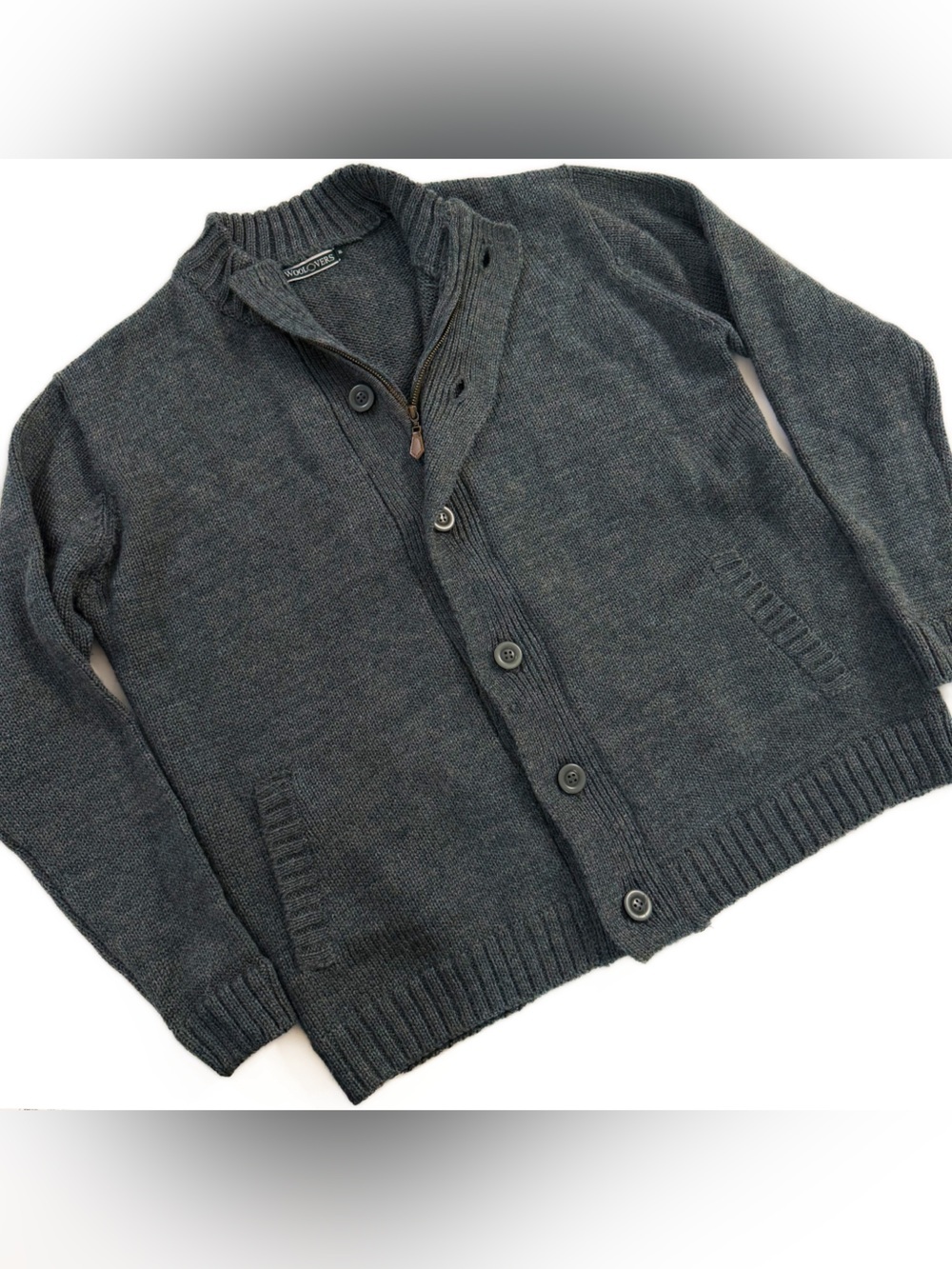 Woolovers Cardigan Sweater Mens XL Teal Green 100% Wool Zip Front Buttons